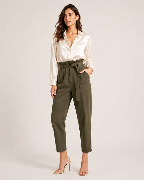 putong-Elegant High-Waist Tailored Trousers