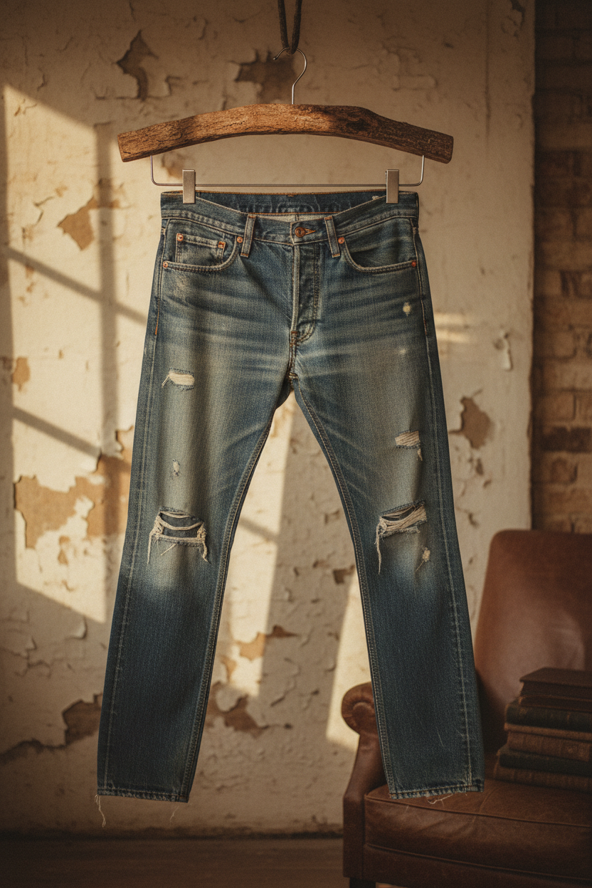 Women's denim jeans on hanger